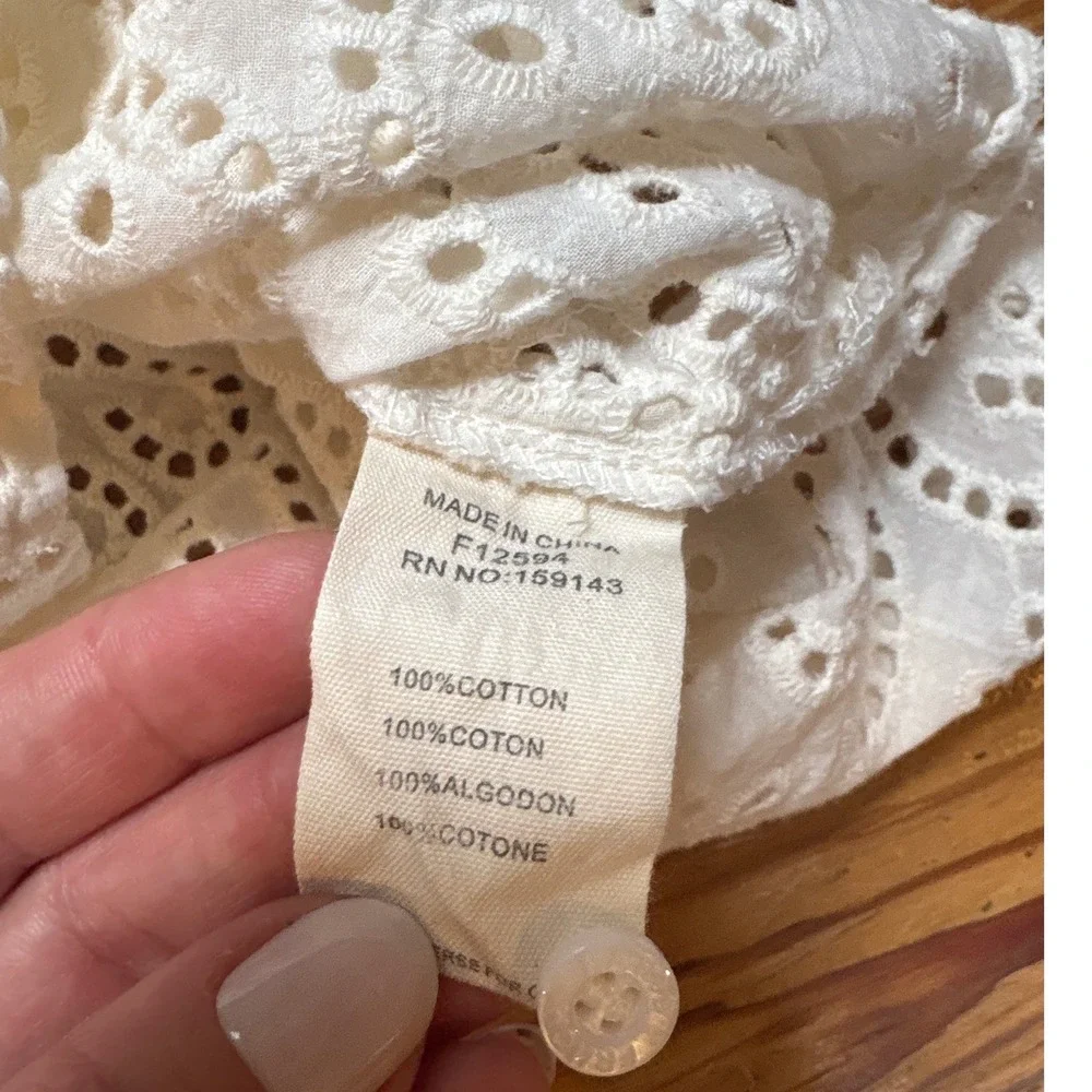 FRNCH Eyelet‎ Lace Shirt Women Cream Excellent Short Sleeve SIZE S - Picture 4 of 6